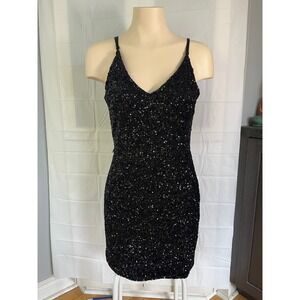 Black Sequin Mini Dress V-Neck Adjustable Straps Bodycon Party Cocktail Dress
